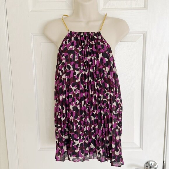 Trina Turk Tops - Trina Turk Purple Pleated Gold Chain Strap Tank Top – Size Large